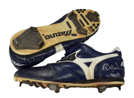 1993 World Series Rickey Henderson Blue Jays Game Worn Autographed Cleats (MEARS)
